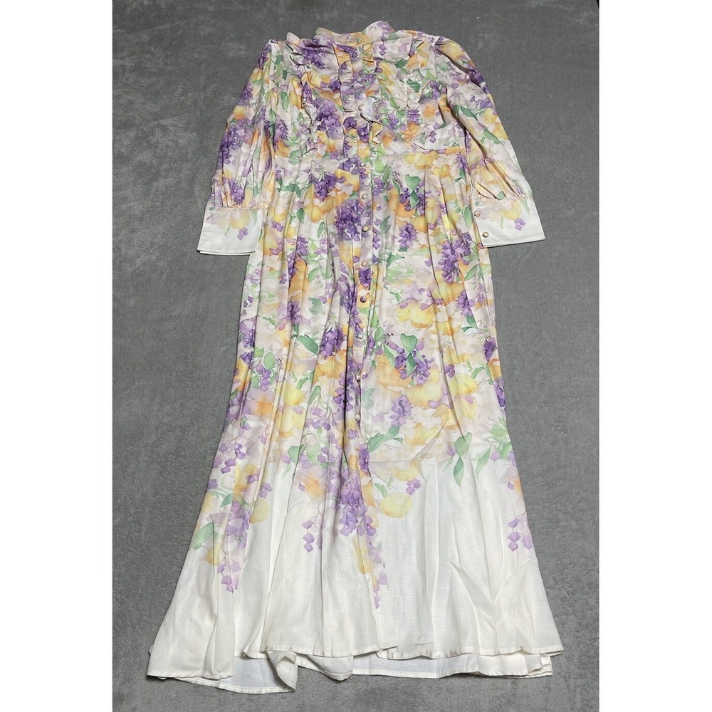 Karolina Dress Womens‎ Small Floral Colorful Floral Maxi Full Buttons Down